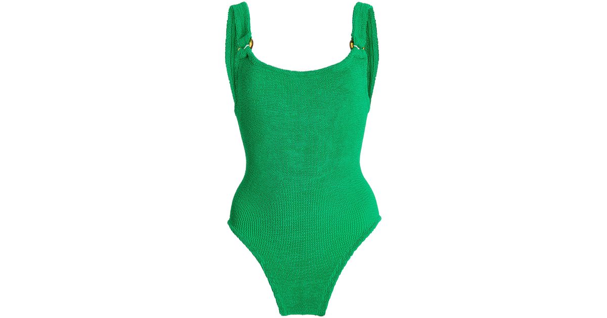 Hunza G Domino Seersucker One piece Swimsuit In Green Lyst