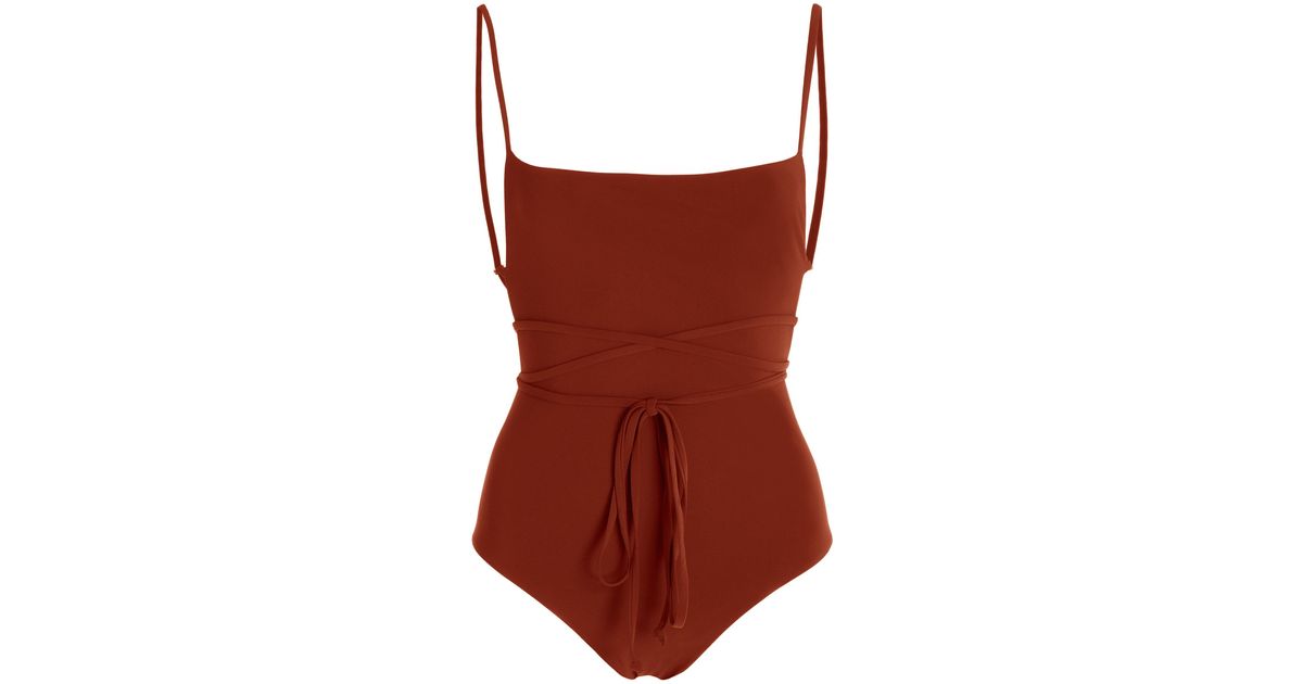Anemos The K.m. Tiedetailed Onepiece Swimsuit in Brown Lyst