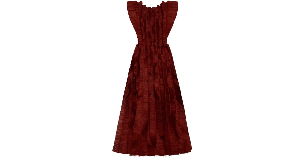 Aje. Hybrid Pleated Linen-blend Midi Dress in Red | Lyst
