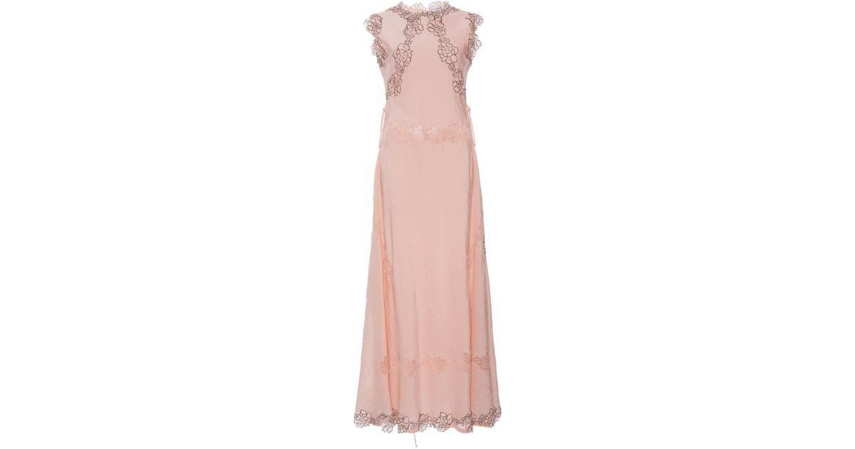 Loewe Lace trim Satin Maxi Dress in Pink Lyst Australia