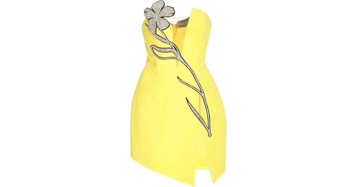 David Koma Embellished Floral-appliqu Cady Mini Dress in Yellow | Lyst