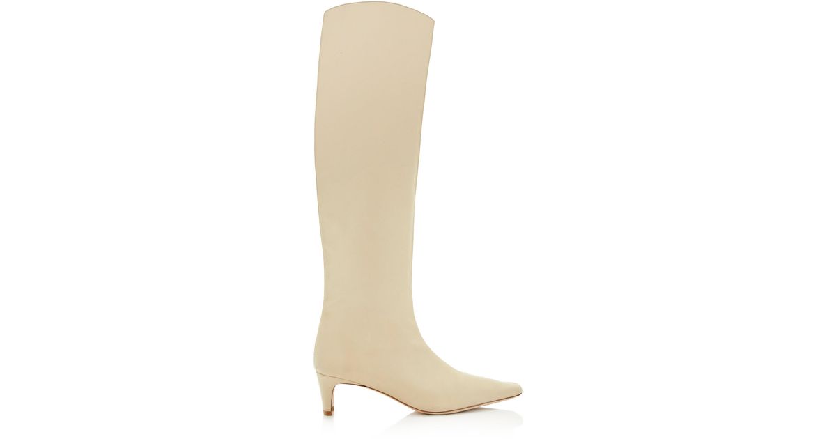 STAUD Wally Leather Knee Boots in White | Lyst UK