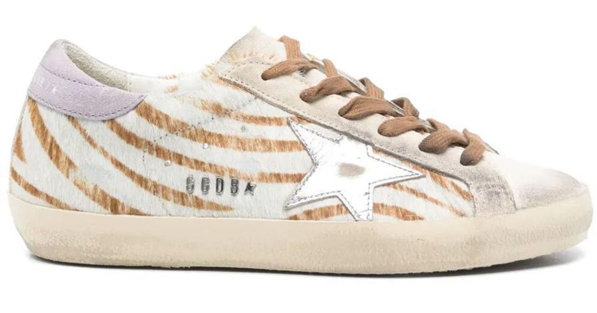 スニーカー Golden  Super-Star Leather Upper Suede Toe Zebra Horsy Golden Goose 