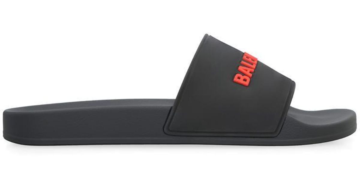 Balenciaga Men 'Sunday' Black Sandals With Engraved Logo In Leather Woman