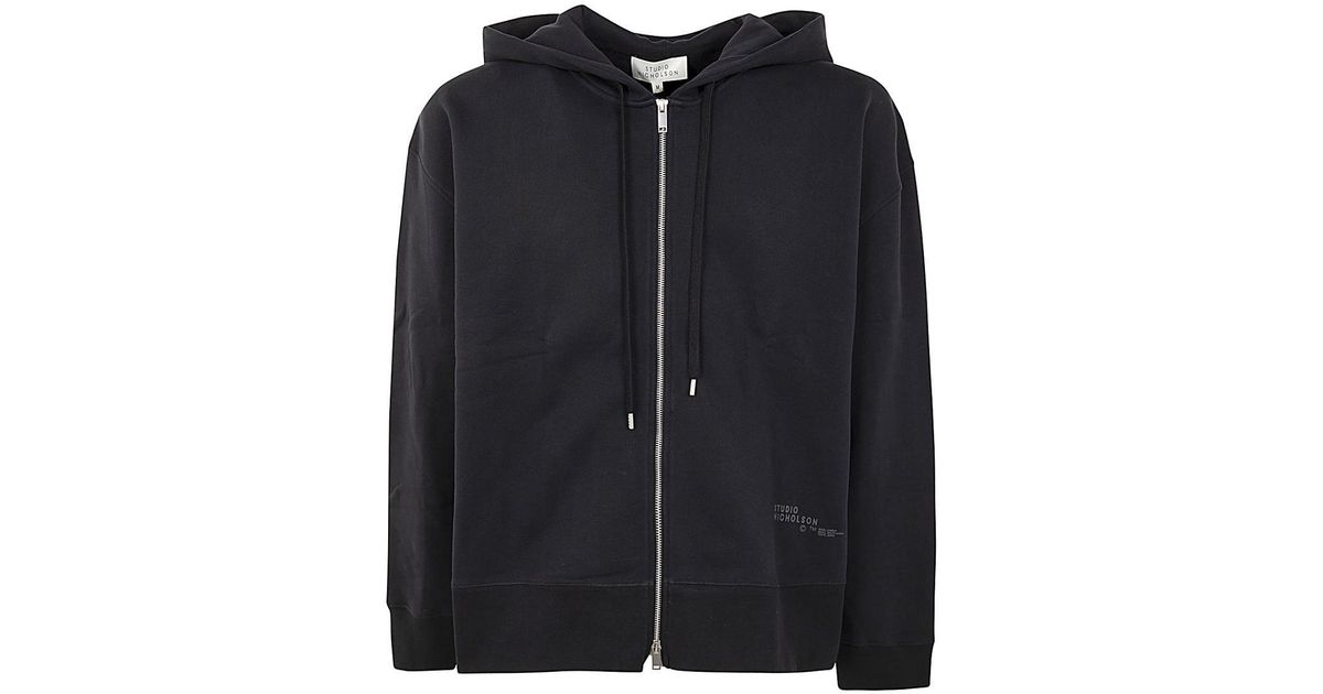 Studio Nicholson Fleece Back Zip Through Hoodie With Logo in
