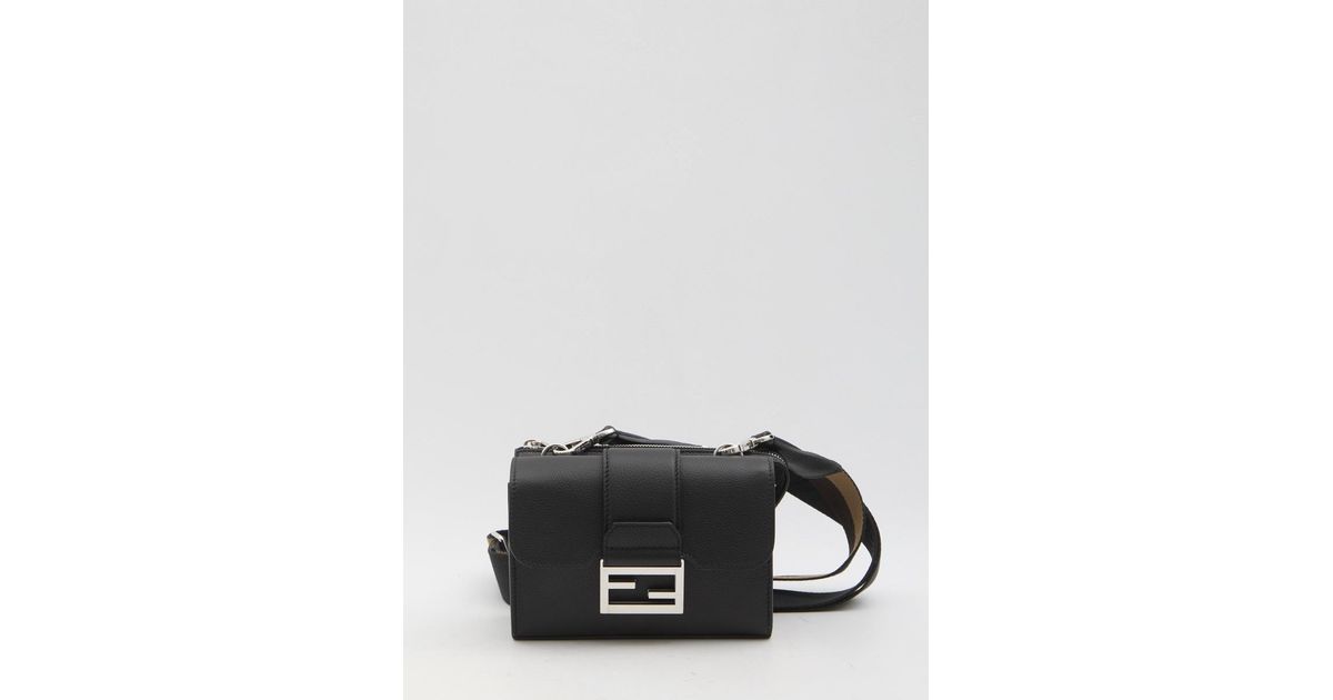 Fendi Men's Baguette Double Jacquard Shoulder Bag Black