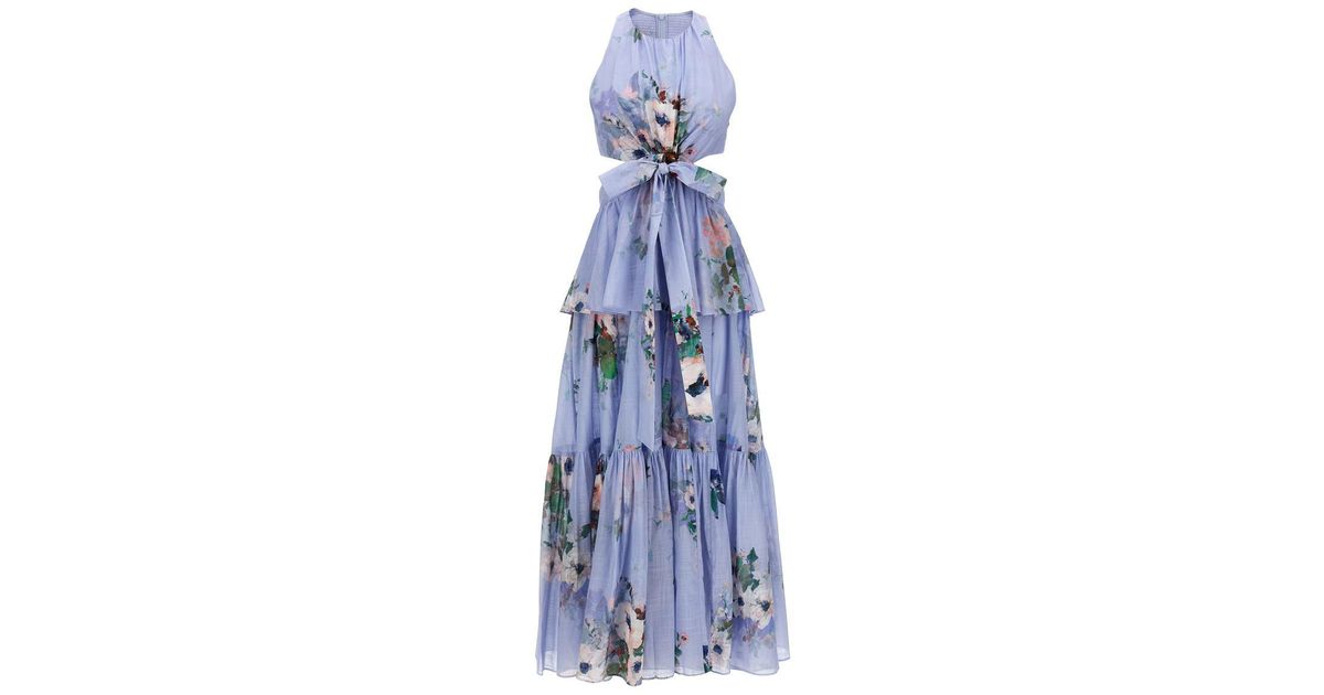Zimmermann 'Everley Draped Bow Midi' Dress in Blue | Lyst
