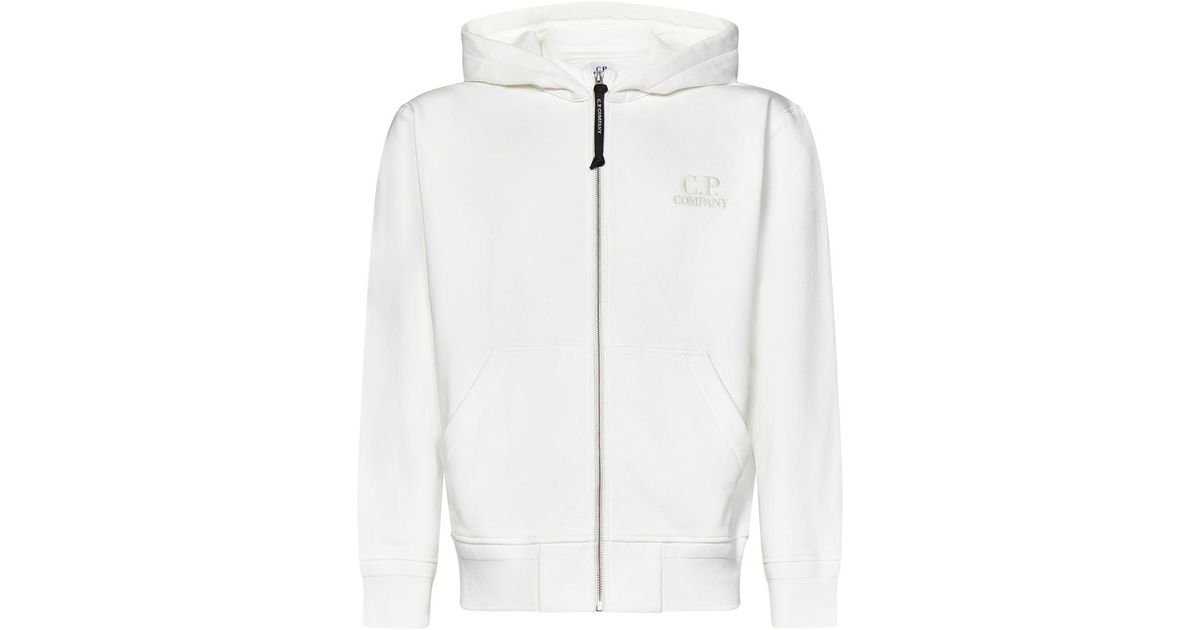 パーカー・フーディ C.P. COMPANY Men Hoodies 18CMSS044A005086W 103 White C.P. Company Brushed Cotton Fleece Hoodie in White for Men