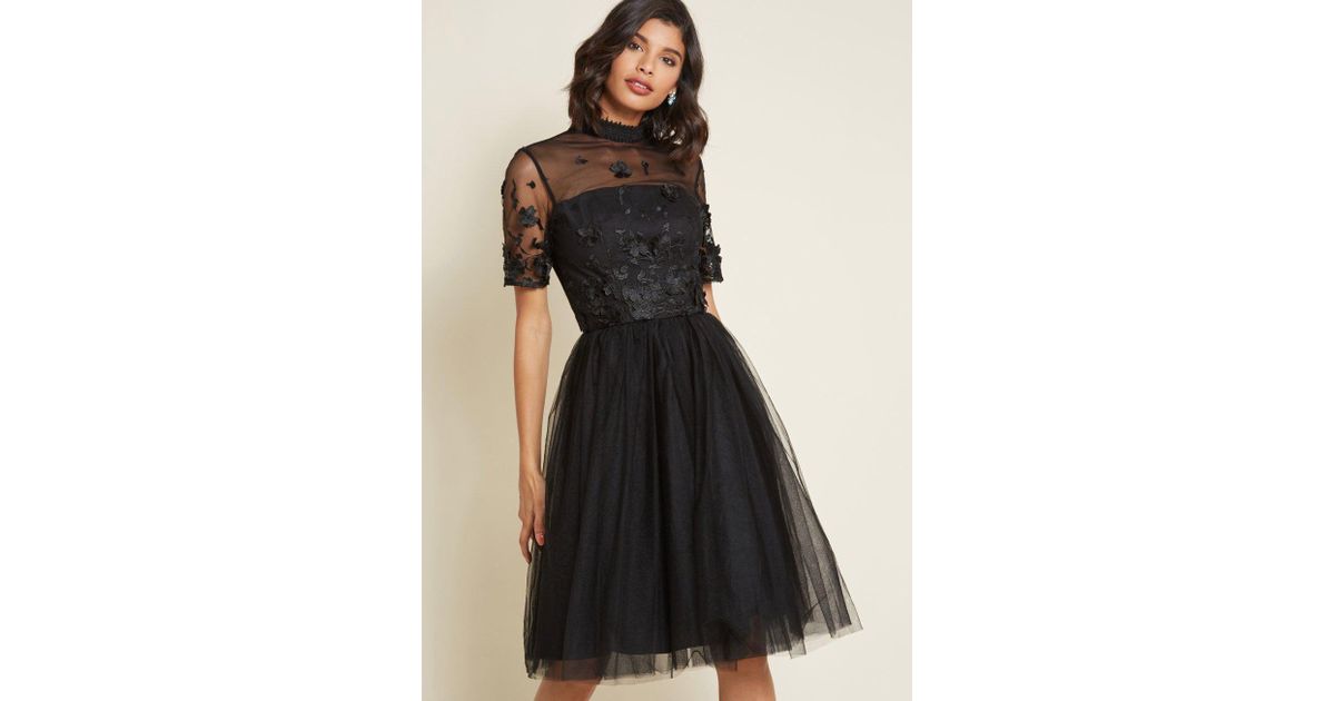 chi chi london black lace mesh flare dress