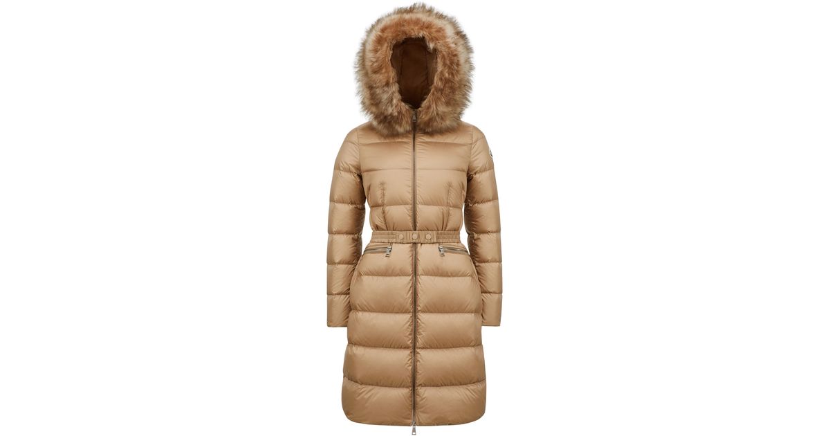 Moncler Boedic Long Down Jacket in Brown | Lyst