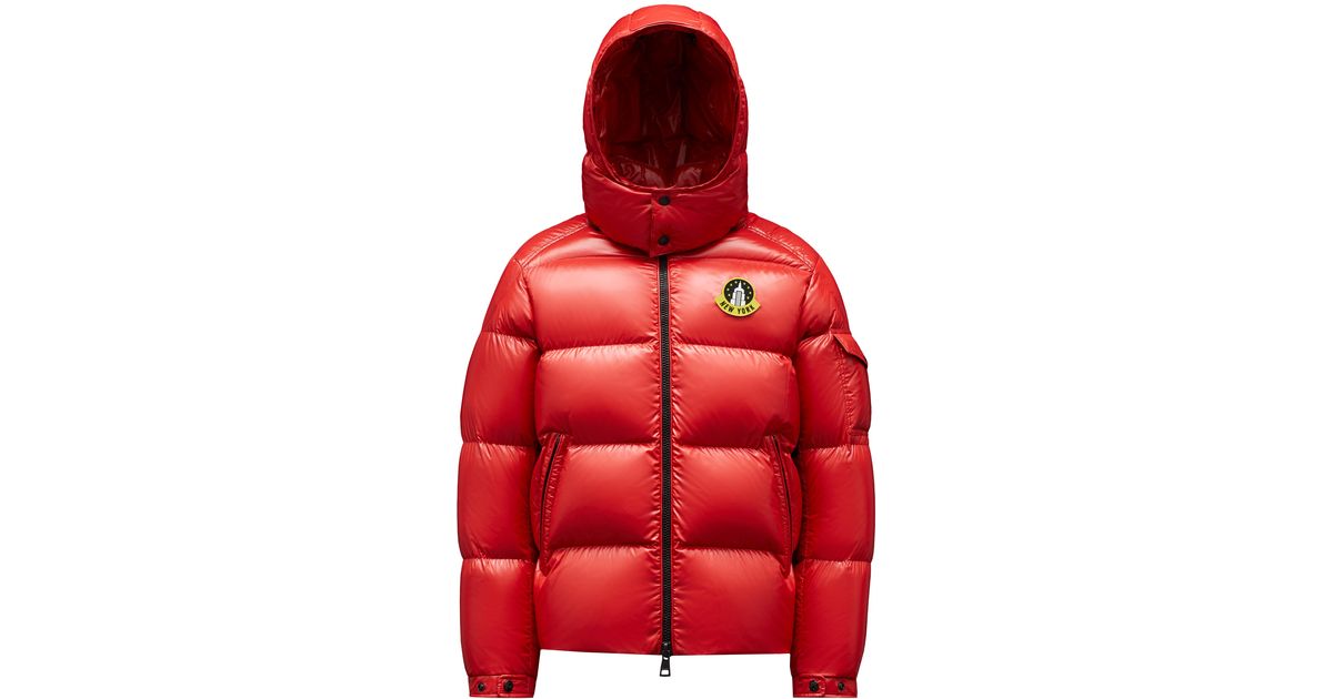 Moncler Synthetic Aspin New York Short Down Jacket in Red | Lyst