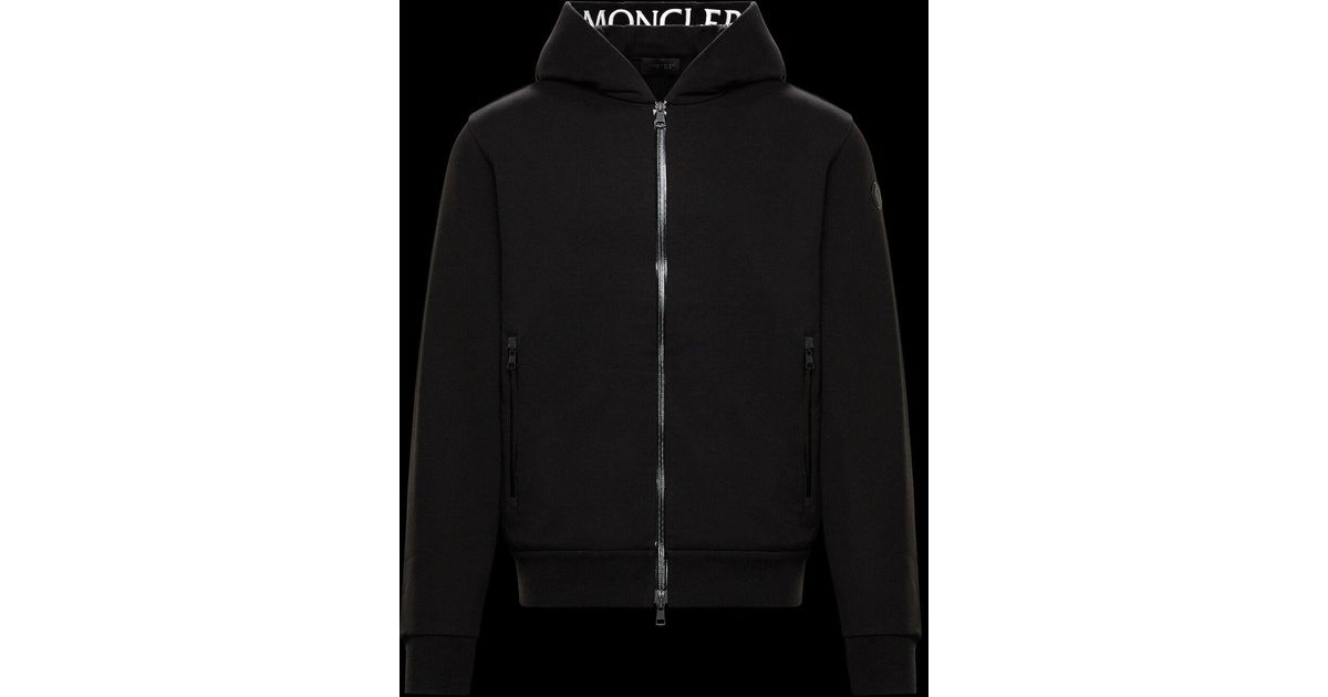 Moncler Cotton Hoodie With Grosgrain Print in Black for Men | Lyst