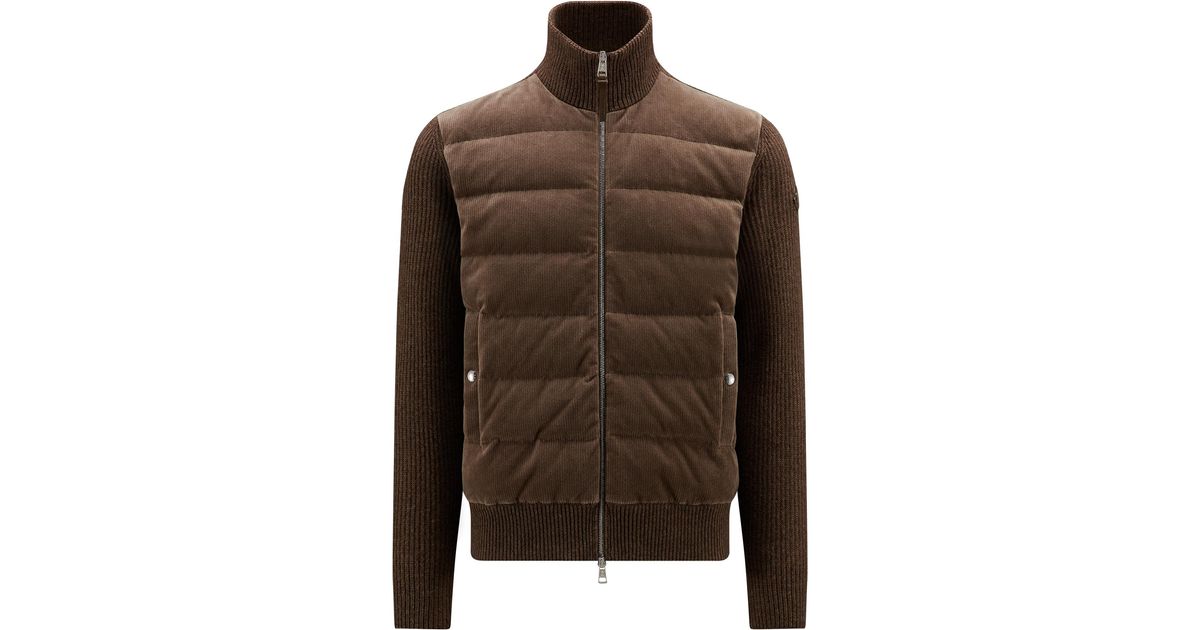 Moncler Padded Wool & Velvet Cardigan in Brown for Men | Lyst