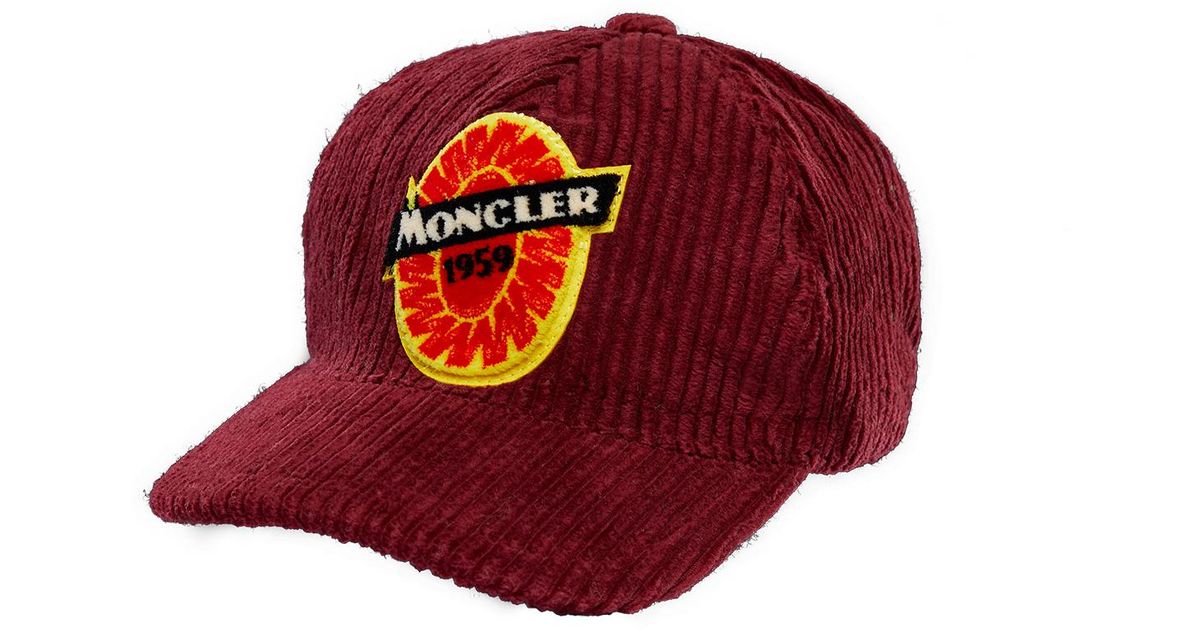 Moncler Corduroy Baseball Hat in Maroon 