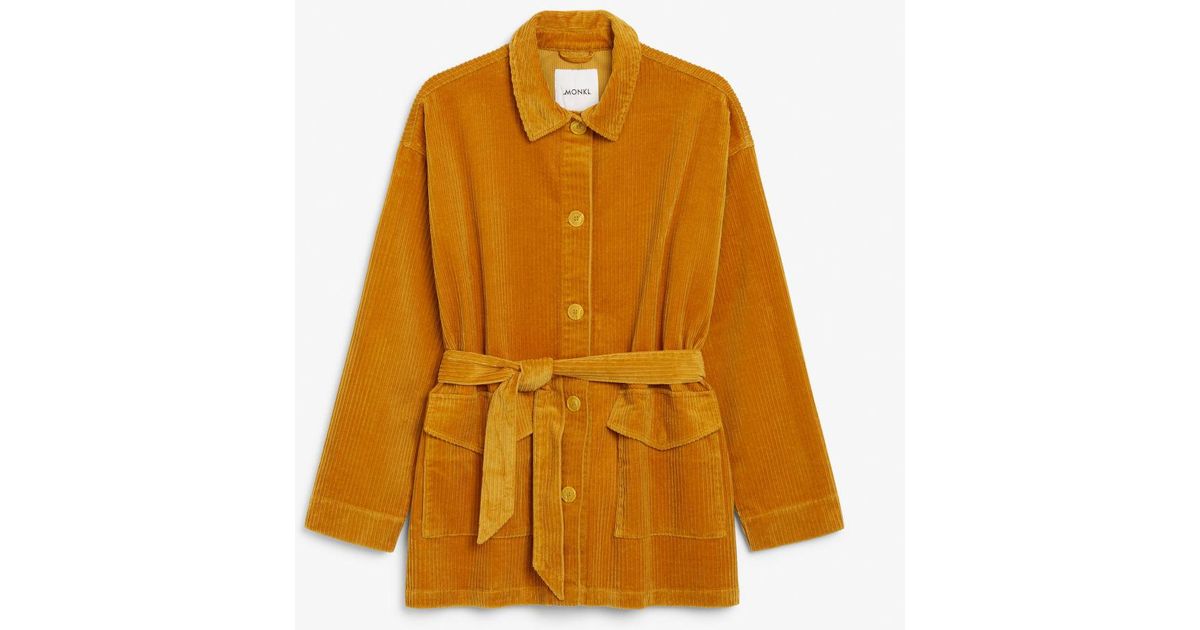 Monki Belted Corduroy Jacket in Yellow 