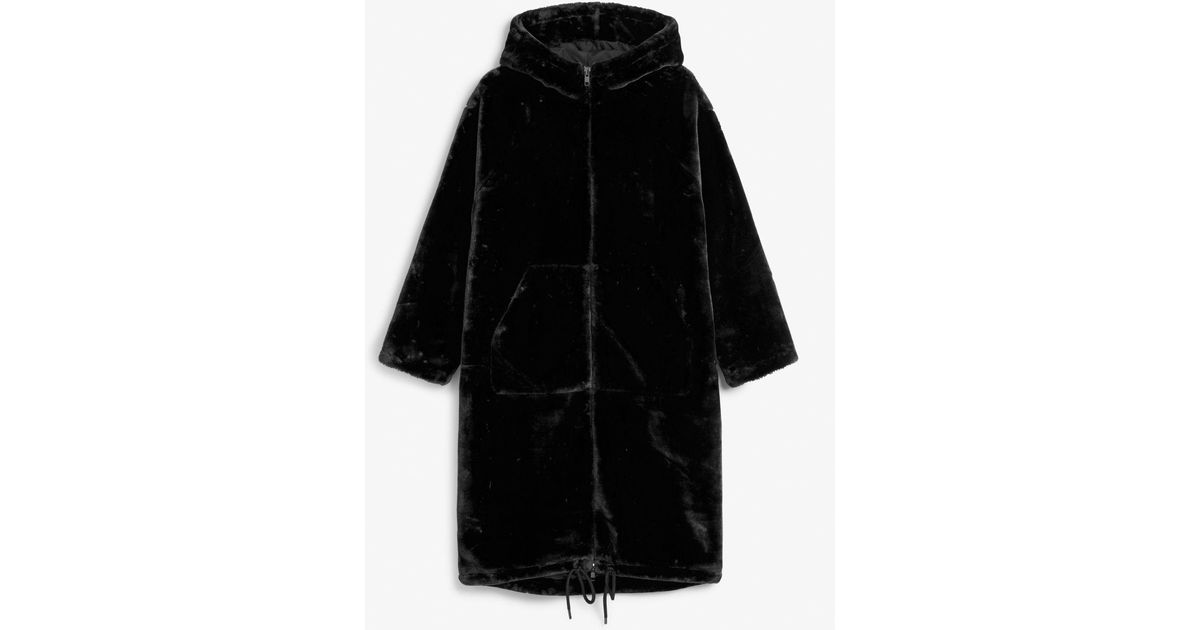 monki faux fur hooded coat