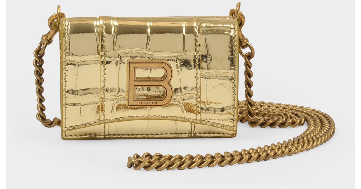 Balenciaga Leather Hourglass Mini Wallet On Chain in Metallic | Lyst