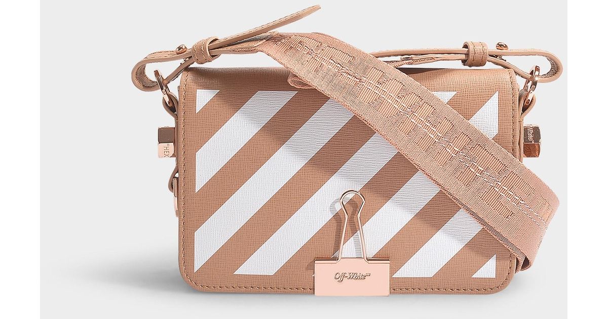 Off-White c/o Virgil Abloh Diag Mini Flap Bag In Nude And White Calfskin in  Pink