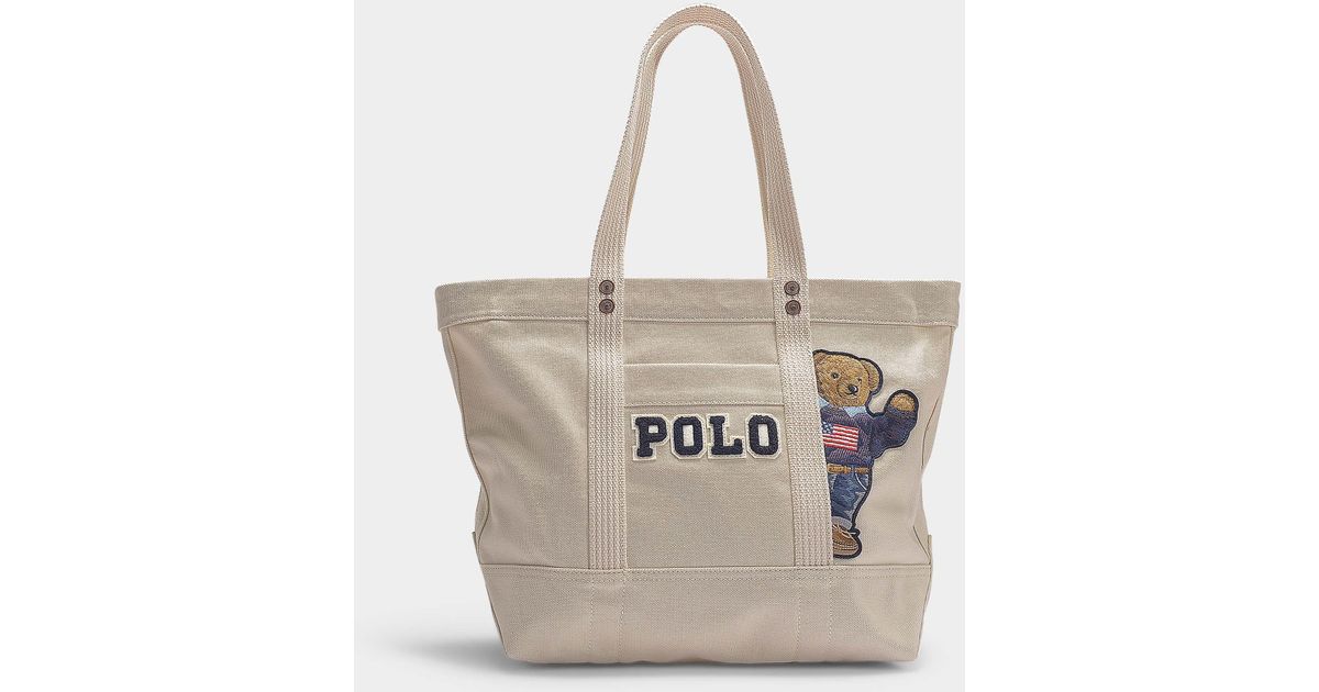 Polo Ralph Lauren Small Pp Tote Teddy Bear In Cream Canvas in Natural | Lyst
