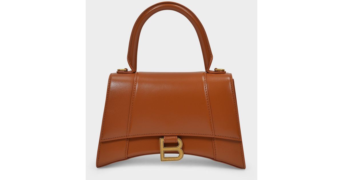Balenciaga Handbag Hourglass Camel In Shiny Leather in Brown