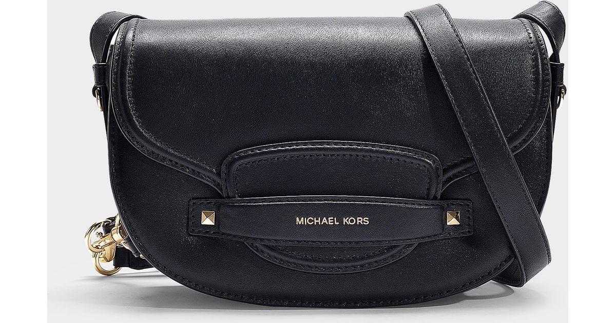 Michael Michael Kors Leather Cary Medium Saddle Bag In Black Calfskin