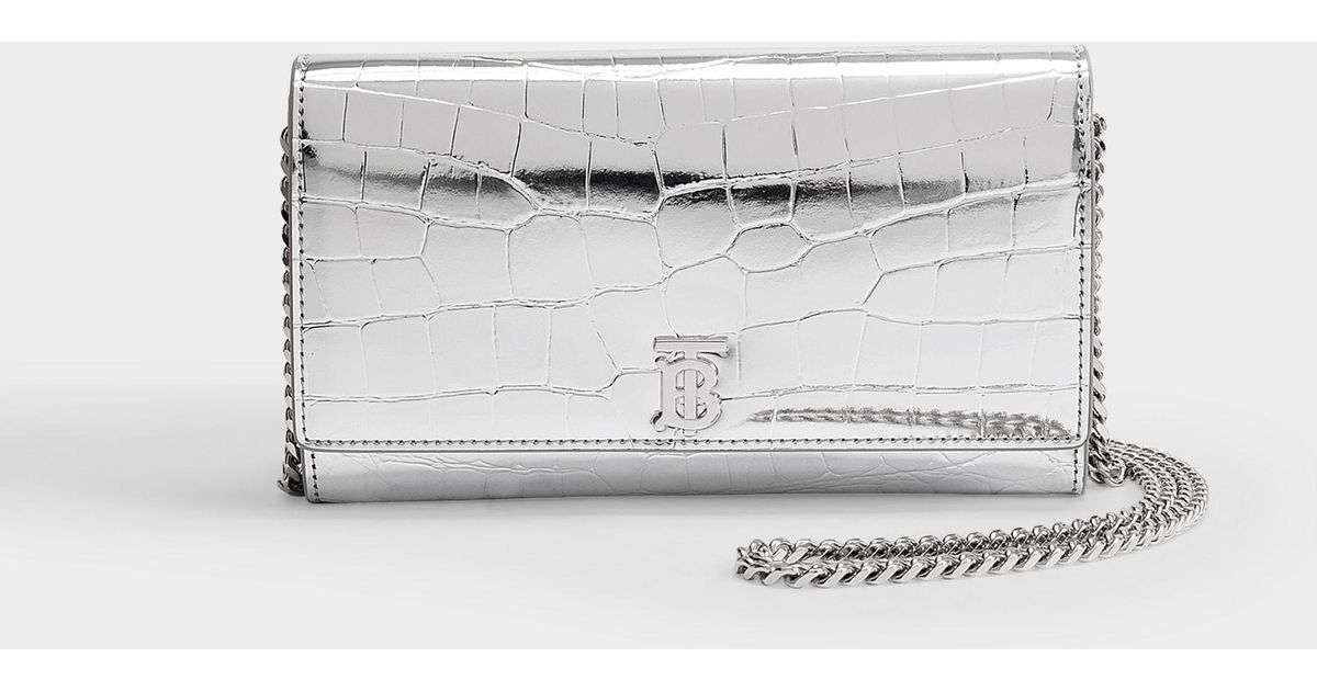 Burberry Hannah Clutch In Silver Croc Embossed Leather in Metallic | Lyst