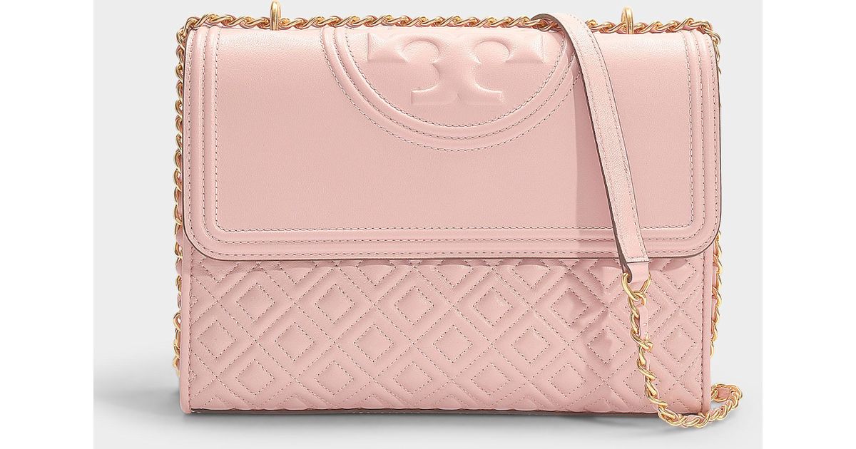Tory Burch Fleming Convertible Shoulder Bag Leather in Bedrock pale pink