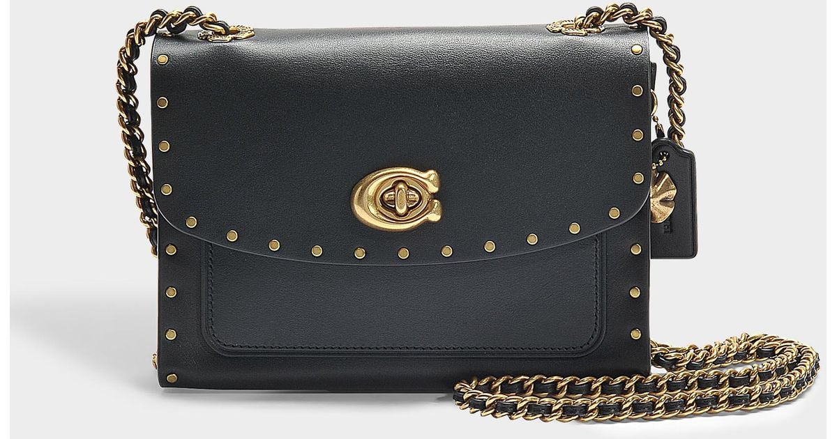 COACH Parker 18 Rivets Shoulder Bag In Black Calfskin | Lyst