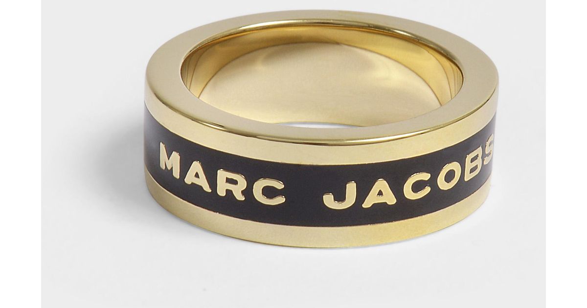 Marc Jacobs Logo Disc Band Ring In Black - Lyst