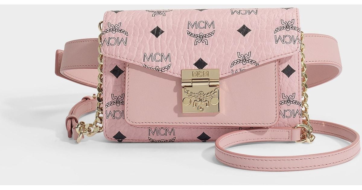 MCM Patricia Visetos Leather Crossbody Wallet Powder Pink