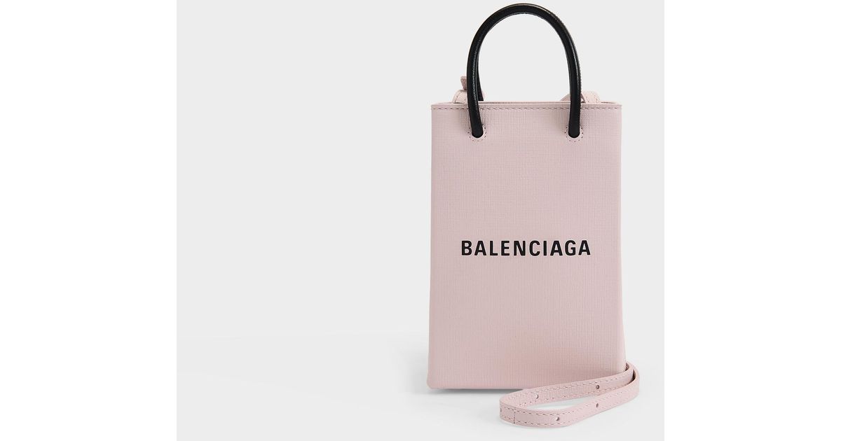 Balenciaga Phone Holder Shopping Bag In Light Rose Leather in 