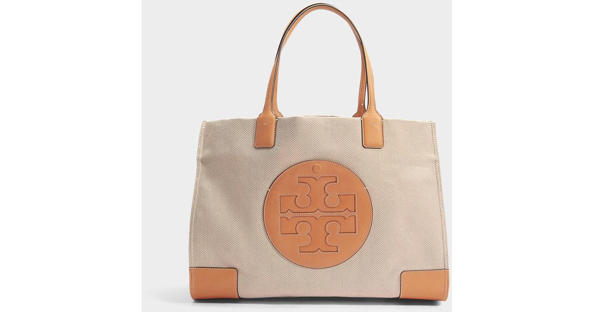 Tory Burch Ella Canvas Tote Bag In Natural Canvas | Lyst
