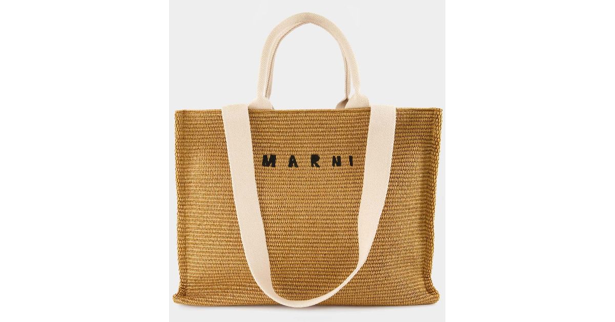 Marni Large Basket Tote Bag Sienna/natural Leather in White Lyst