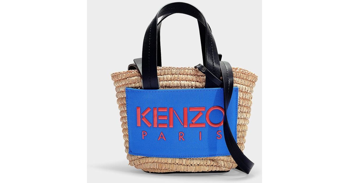 KENZO Mini Basket Tote In Cobalt Canvas And Raffia in Blue - Lyst
