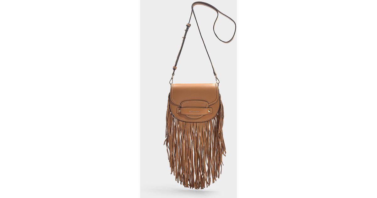 Michael kors cary small fringed leather saddle bag Clearance