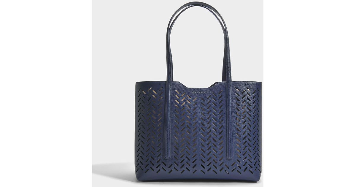 BOSS by HUGO BOSS Leather Taylor Lasered Shopper Bag In Medium Blue
