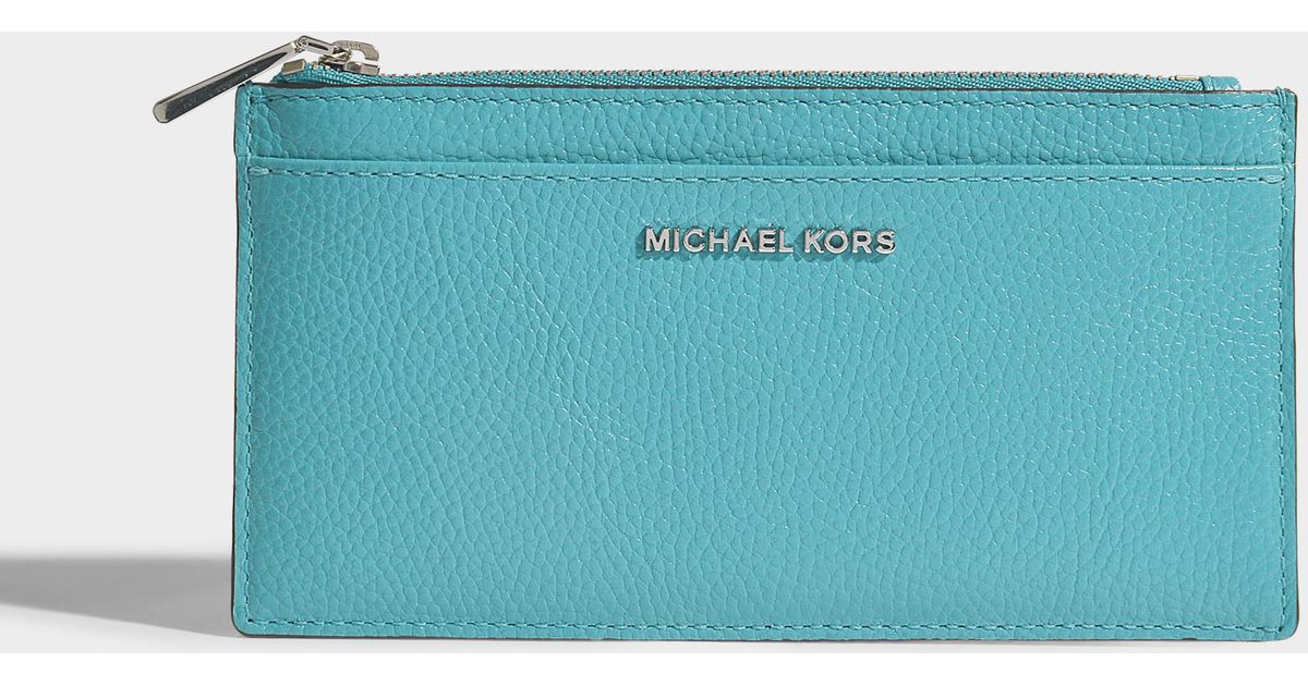 Michael Kors Large Slim Card Case In Tile Blue Mercer Pebble Michael Kors Large Slim Card Case In Tile Blue Mercer Pebble Leather Lyst