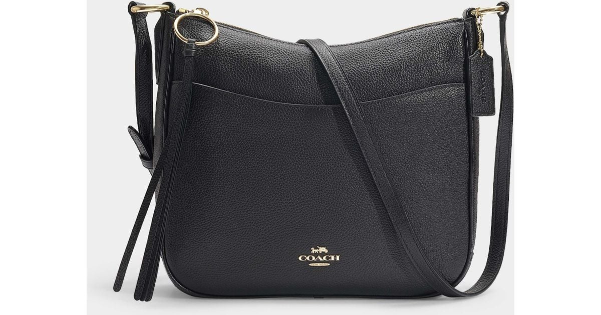 COACH Polished Pebble Leather Chaise Crossbody Bag In Black Calfskin
