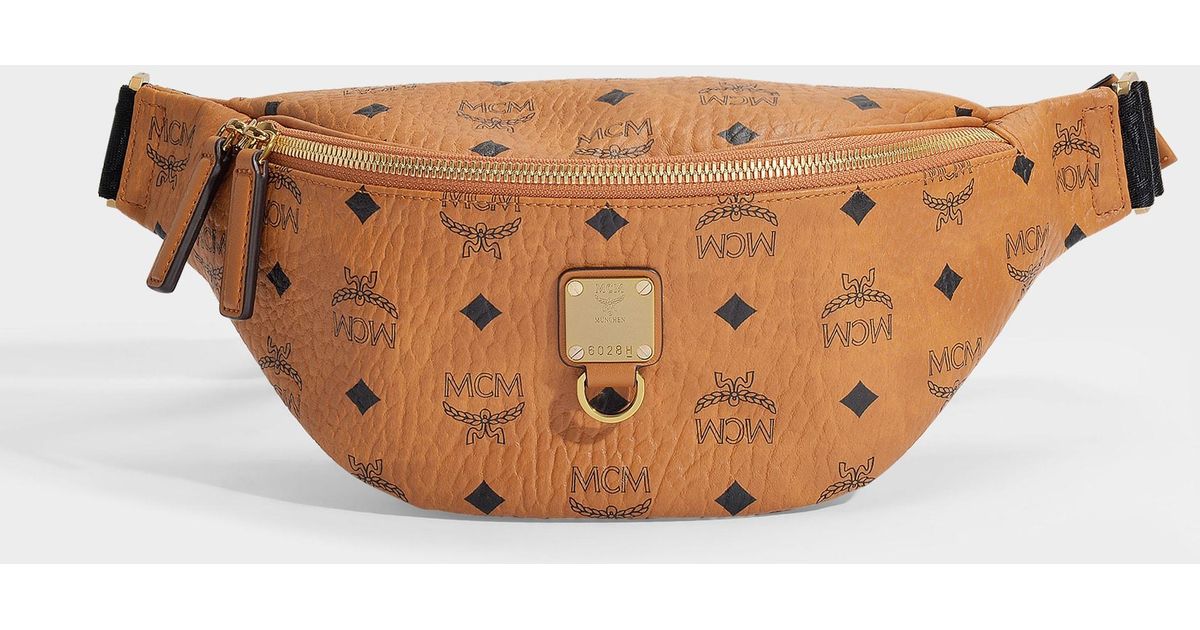 NEW Authentic MCM Fursten Belt Bag in Visetos Fanny Pack SMALL / Cognac