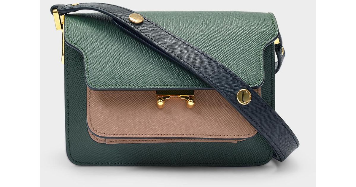 Marni Leather Shoulder Bag Trunk Mini In Green Saffiano Calfskin - Lyst