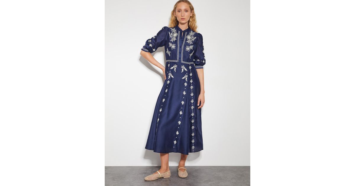 green emerald velvet dress Monsoon embellished navy chiffon cocktail dress – The Frockery main image 1
