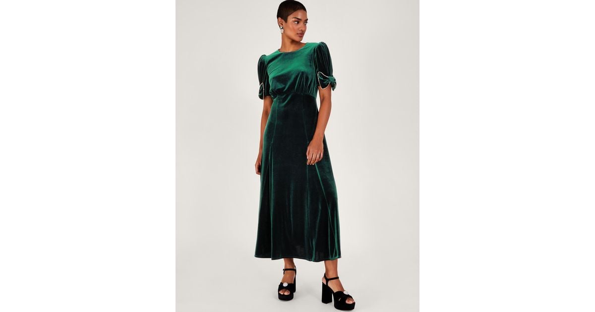 Monsoon Belle Velvet Bow Dress Green | Lyst UK