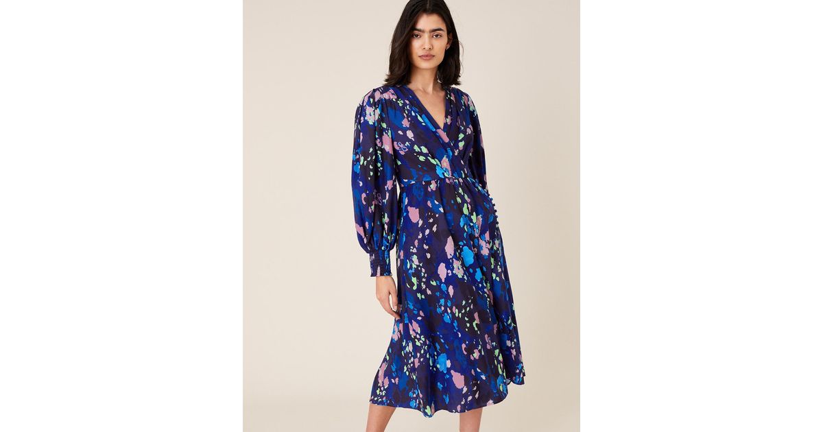 Monsoon Satin Women's Blue Anita Wrap Dress, Animal Print, In Size: 10 |  Lyst UK