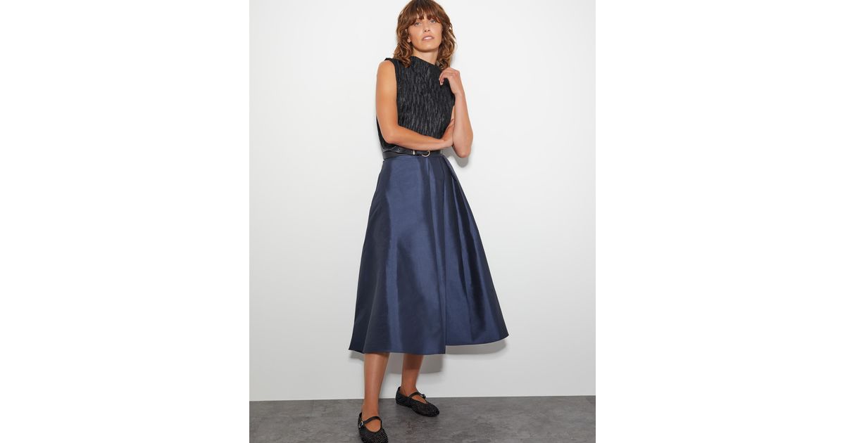 Monsoon Tanya Taffeta Pleated Midi Skirt Blue Lyst UK