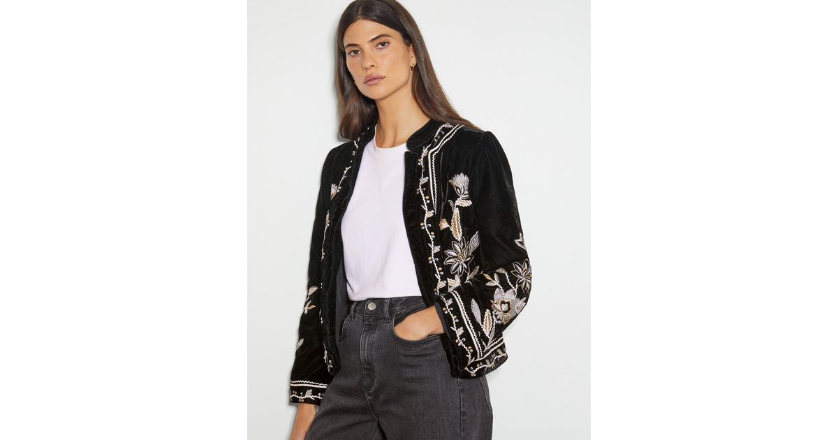 Monsoon Phoebe Embroidered Velvet Jacket Black Lyst UK