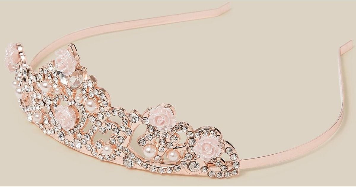 Pink Roses With Perlas Monsoon Amelia Rose & Pearl Tiara Gold in Natural | Lyst UK