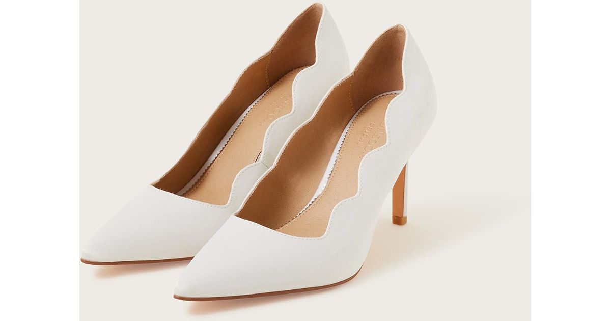 Monsoon Scallop Satin Bridal Court Shoes Ivory in Natural | Lyst UK