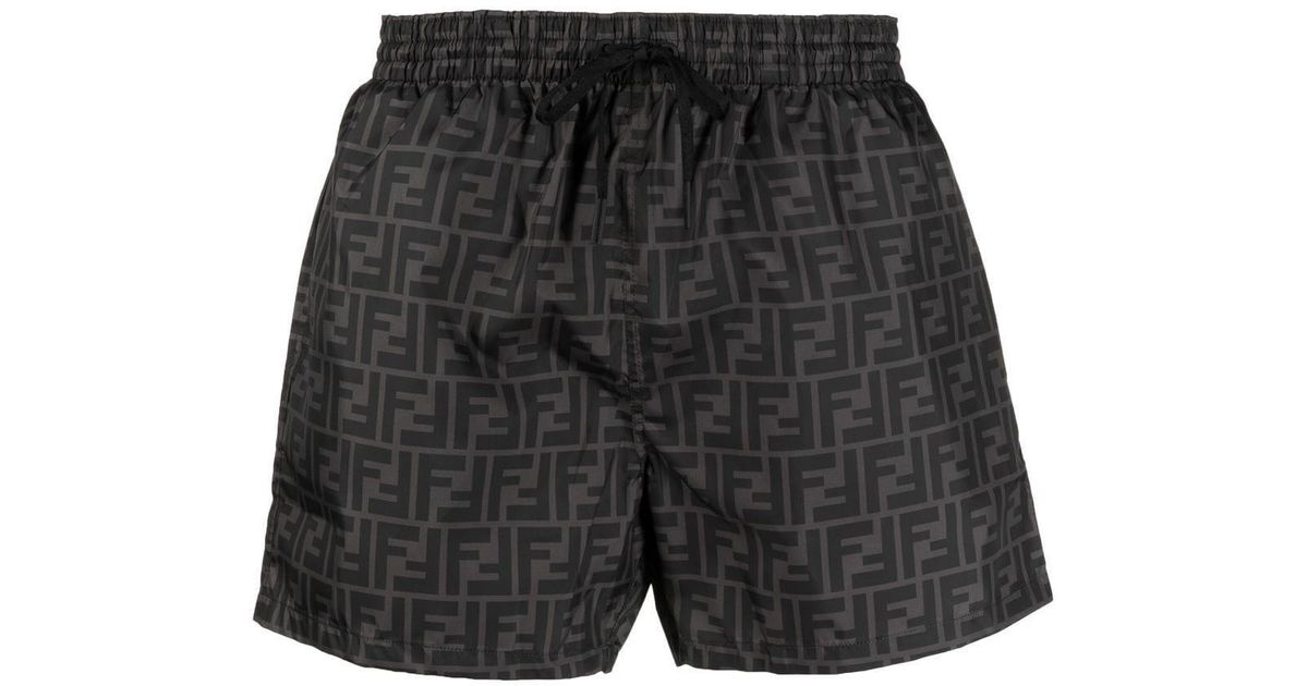 Fendi Ff-logo Print Swim Shorts in Black for Men | Lyst
