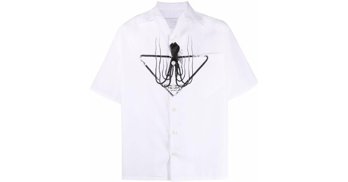 Prada Octopus Triangle Logo Print Shirt in White for Men | Lyst