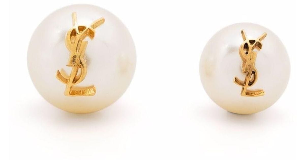 Saint Laurent Monogram Pearl Earrings in White - Save 38% | Lyst
